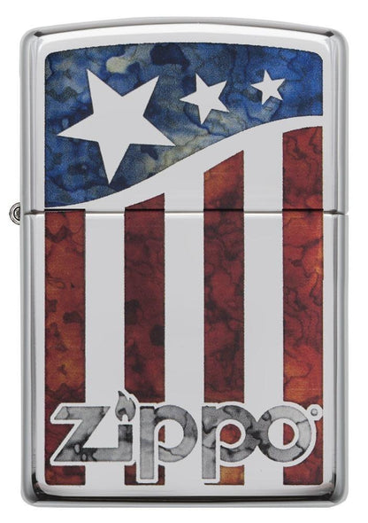Front view of the Zippo US Flag closed 