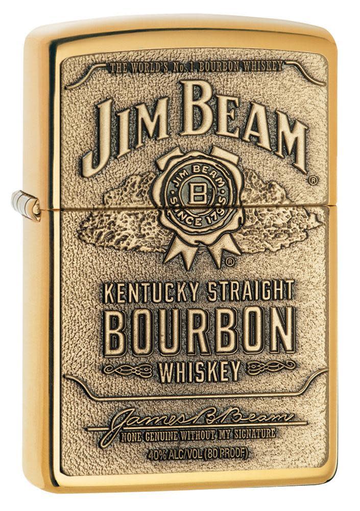 Jim Beam Bronze Bourbon Whiskey Emblem High Polish Brass Windproof Lighter 3/4 View
