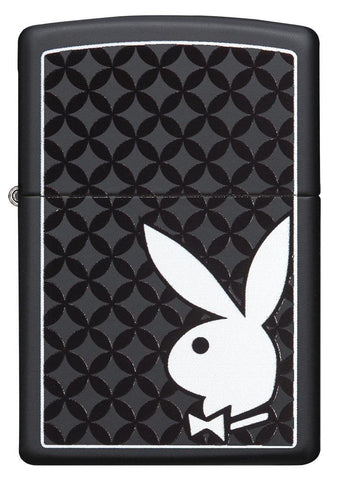 Front view of the White Playboy Bunny on Black Matte Lighter