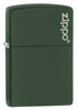 Front view of the Green Matte with Zippo Logo Lighter shot at a 3/4 angle 