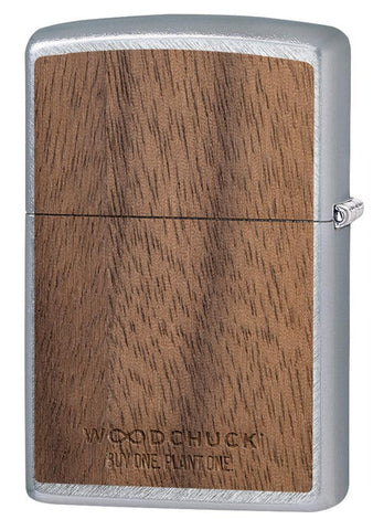 Back view of WOODCHUCK USA Herringbone Sweep Windproof Lighter standing at a 3/4 angle