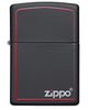 Front view of the Classic Black and Red Zippo Black Matte Lighter 