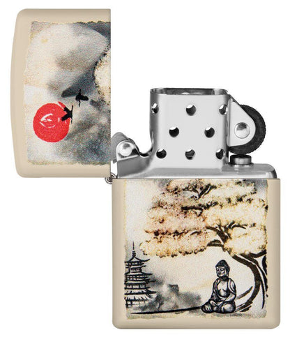 Front view of the Pagoda Bonsai Buddha Design open and unlit