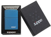 Classic High Polish Blue Zippo Logo Windproof Lighter in its packaging