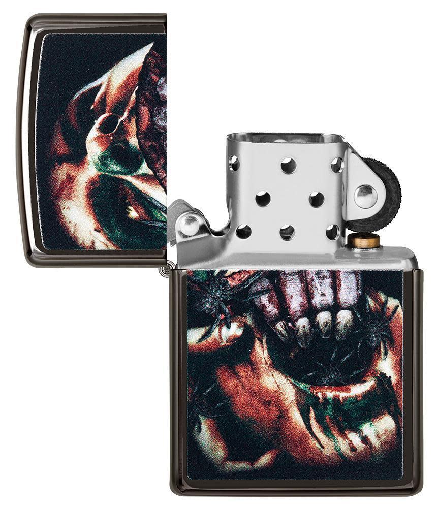 Front of Split Face Design High Polish Black windproof lighter