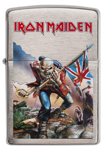 Iron Maiden Eddie the Head Album Artwork Brushed Chrome Windproof Lighter Front View