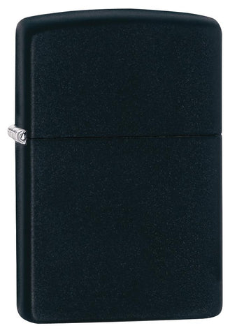 Front shot of Classic Black Matte Windproof Lighter standing at a 3/4 angle