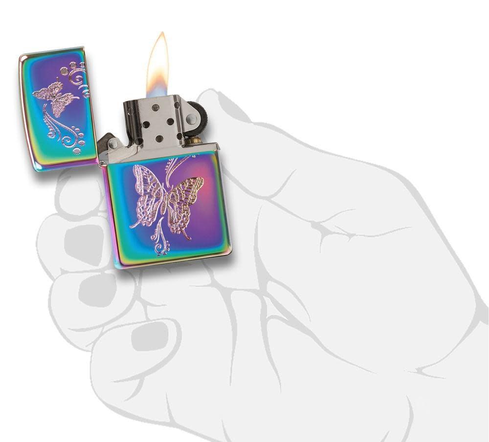 Butterfly Multi Color Lighter open and lit