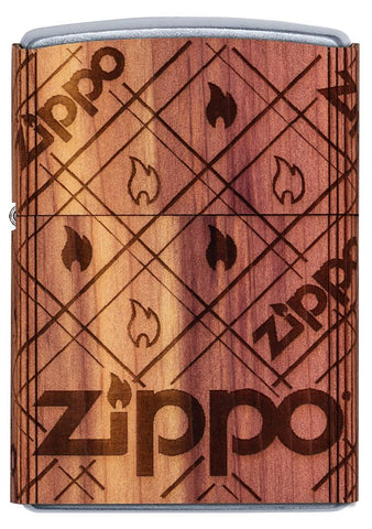 Front shot of WOODCHUCK USA Zippo Cedar Wrap Windproof Lighter