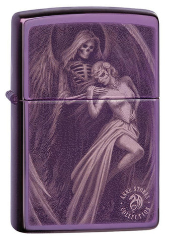 Anne Stokes High Polish Purple Windproof Lighter standing at a 3/4 angle