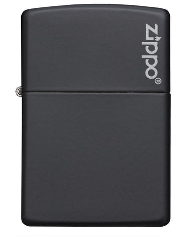 Front view of the Black Matte with Zippo Logo Lighters 