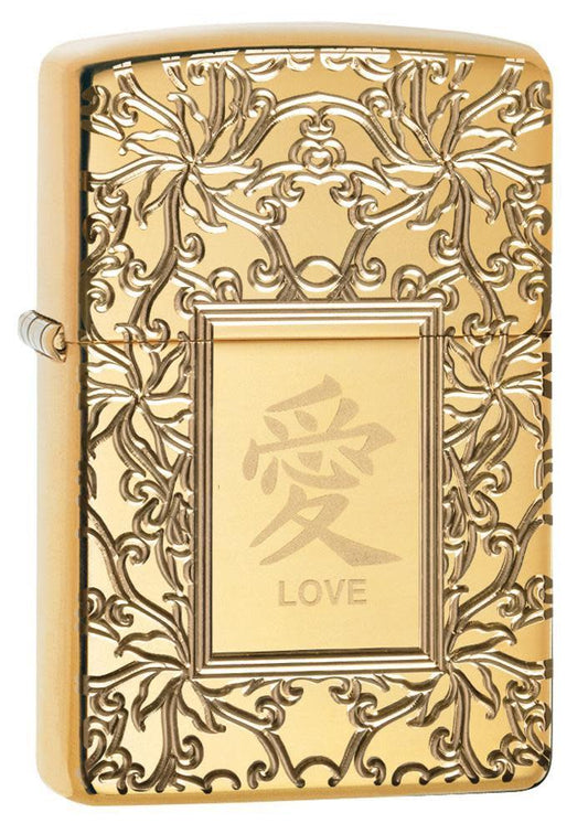 Front shot of Armor™ High Polish Brass Chinese Love standing at a 3/4 angle