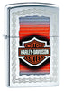 Front shot of Harley-Davidson High Polish Chrome Windproof Lighter standing at a 3/4 angle