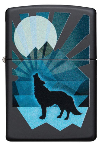 Wolf and Moon Design Windproof Lighter Front View