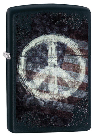 Peace on Flag Distressed Design Windproof Lighter 3/4 View