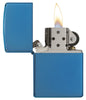 High Polish Blue Windproof Lighter open and lit
