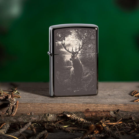 Lifestyle image of Deer Design Black Ice® Lighter standing on wood