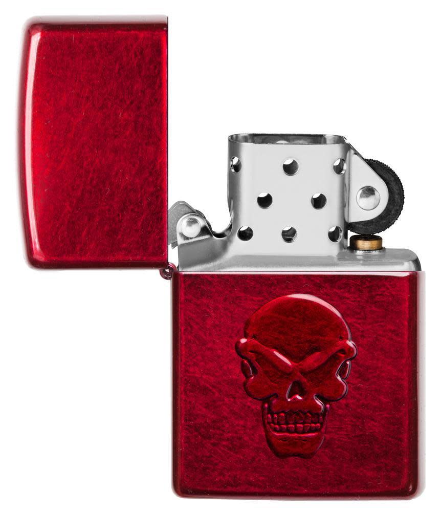 Front view of the Doom Skull Lighter open and unlit