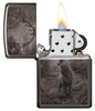 Deer Design Black Ice® Lighter with its lid open and lit
