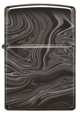 Front view of Marble Pattern Design High Polish Black Windproof Lighter.