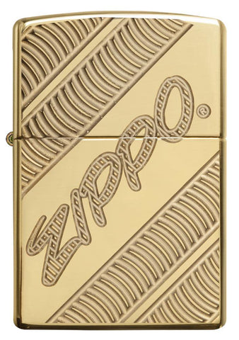 Zippo Coiled Deep Carve Engraving on a High Polish Brass Lighter - Front View