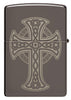 Back shot of Zippo Laser Engraved Celtic Cross Design Black Ice Windproof Lighter.