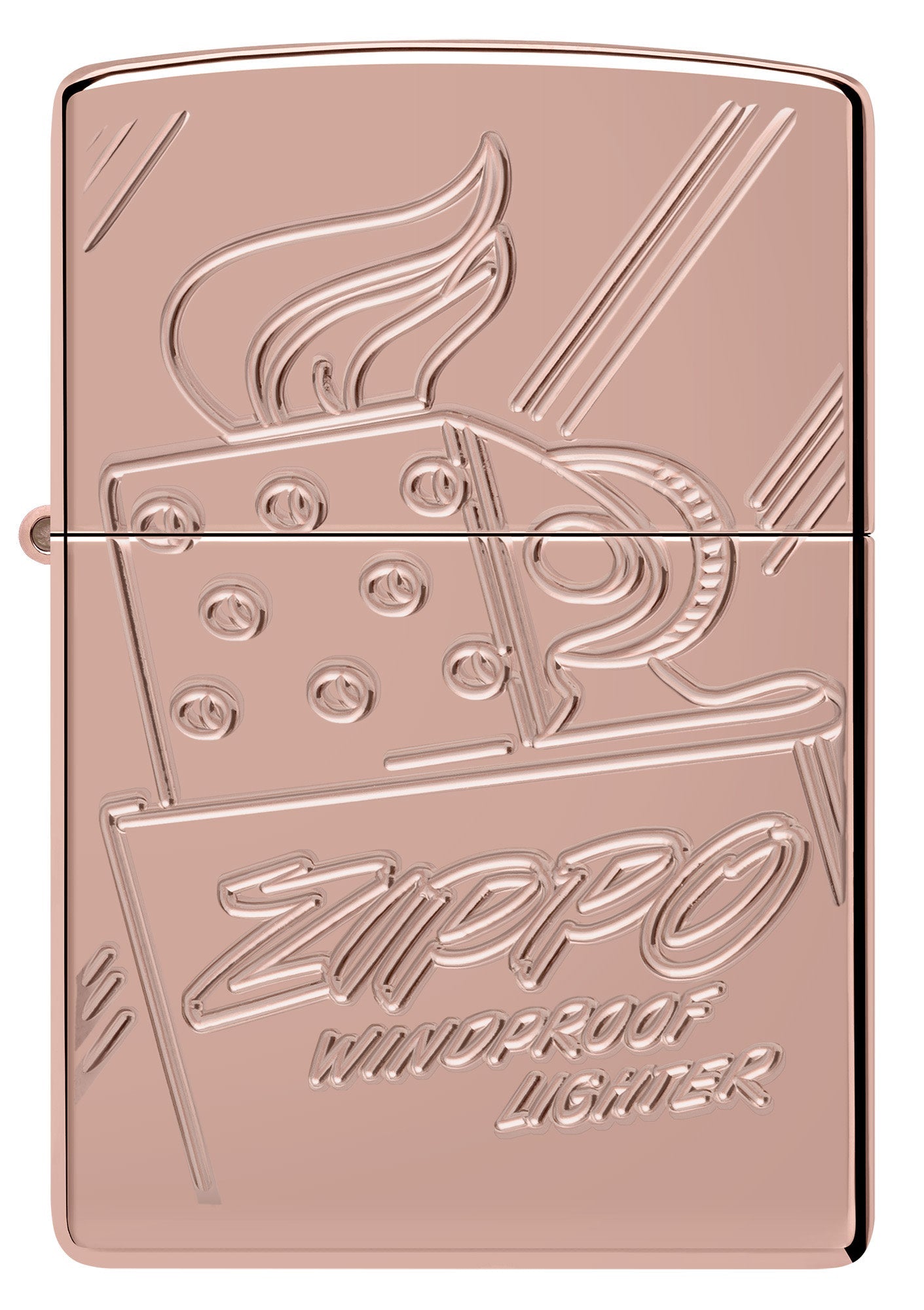 Front view of Zippo Script Collectible Armor Rose Gold Windproof Lighter.