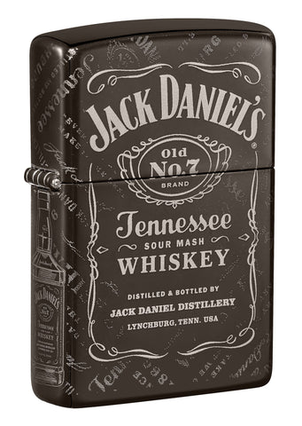 Front shot of Jack Daniel's® Photo Image 360® Black Ice® Windproof Lighter standing at a 3/4 angle.