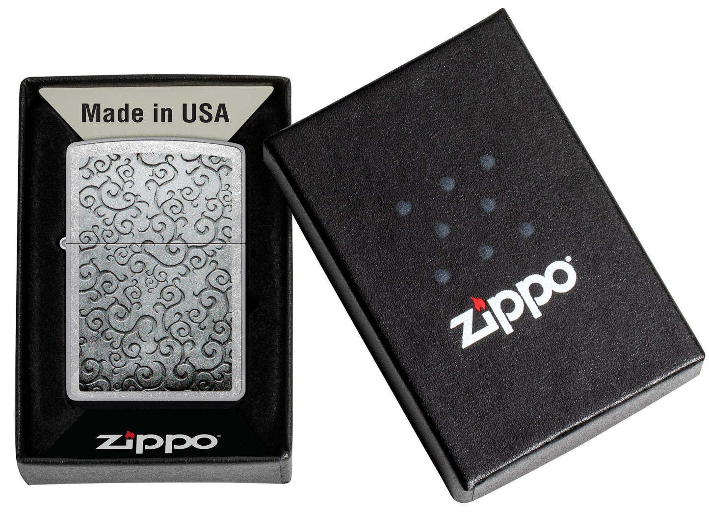 Zippo Vines Design Street Chrome Windproof Lighter in its packaging.