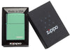 Classic High Polish Green Zippo Logo Windproof Lighter in its packaging