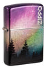 Front shot of Zippo Colorful Sky Design 540 Tumbled Chrome Windproof Lighter standing at a 3/4 angle.