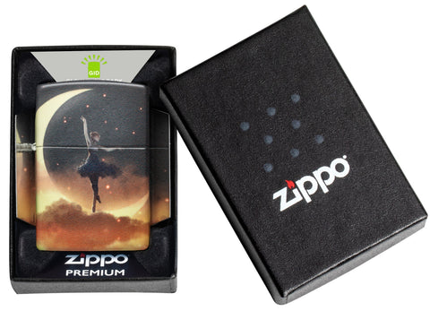Zippo Mythological Design Glow in the Dark Green Matte Windproof Lighter in its packaging.