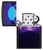 Sunset Black Light Design Black Lighter Black Matte Windproof Lighter with its lid open and unlit.