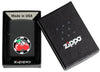 Zippo Poker Chip with Cherries Emblem Black Matte Windproof Lighter in its packaging.