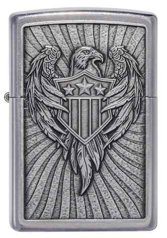 Front of Eagle Shield Emblem Design Street Chrome™ Windproof Lighter