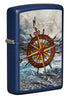Front shot of Compass Design Navy Matte Windproof Lighter standing at a 3/4 angle