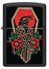 Front view of Zippo Crow Tattoo Design Black Matte Windproof Lighter.