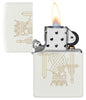 King Queen Design White Matte Windproof Lighter with its lid open and lit.