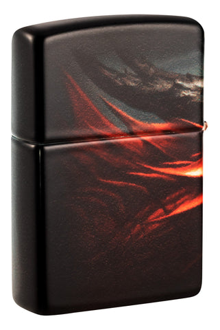 Back shot of Zippo Dragon Design 540 White Matte Windproof Lighter standing at a 3/4 angle.