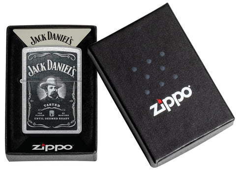 Zippo Jack Daniels Street Chrome Windproof Lighter in its packaging.