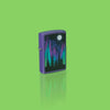 Glamour shot of Zippo Northern Lights Design Purple Matte Windproof Lighter standing in a green scene.