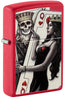 Front shot of Zippo Skull King Queen Beauty Red Matte Windproof Lighter standing at a 3/4 angle.