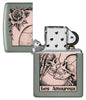 Zippo Death Kiss Design Sage Windproof Lighter with its lid open and unlit.