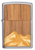 Front view of WOODCHUCK USA Mountains Brushed Chrome Windproof Lighter.