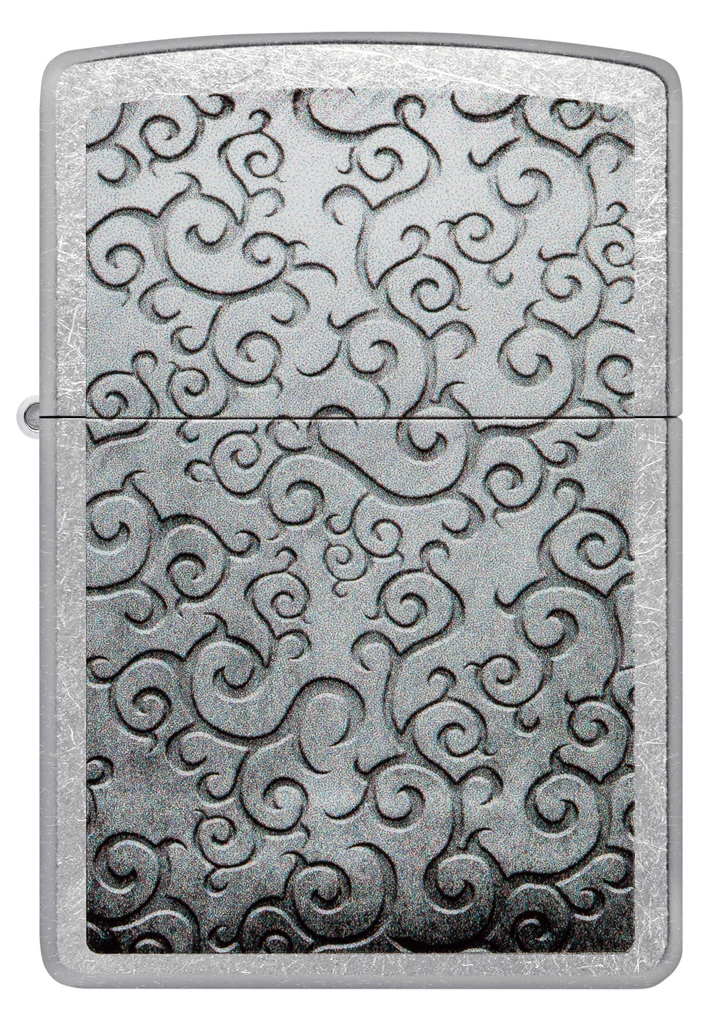 Front view of Zippo Vines Design Street Chrome Windproof Lighter.